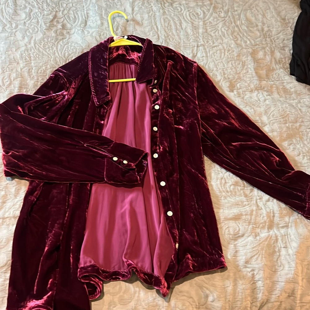 Red Velvet Button Up Blouse
